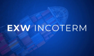 Container ship showing EXW Incoterms shipping concept