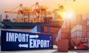Import export containers at busy cargo port