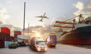 Global logistics cargo truck ship airplane transport