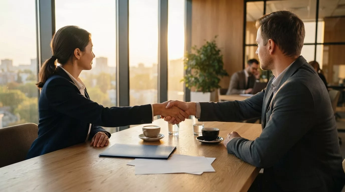 Importer and customs broker shaking hands after agreeing the terms