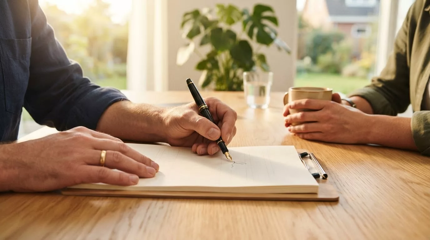 Hands signing a customs representation authorisation at a desk